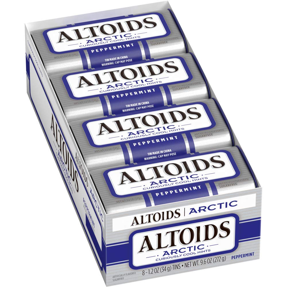 ALTOIDS Arctic Peppermint Breath Mints - Altoids Hard Candy Bulk, Sugar Free Mints 1.2 oz Tin, Pack of 8