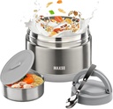 MAXSO Food Jar for Hot Food - 24 OZ Soup Thermo for Adults Vacuum Insulated Lunch Containers with Foldable Spoon & Thermal Bag, Wide Mouth Leakproof Bento Box - Silver