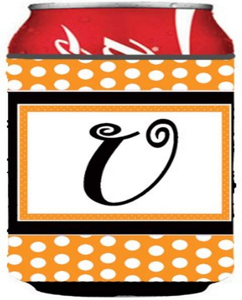 Caroline's Treasures CJ1033-UCC Letter U Initial Monogram - Orange Polkadots Can or Bottle Hugger Cooler Washable Drink Sleeve Collapsible Beverage Insulated Holder, Can Hugger, Multicolor