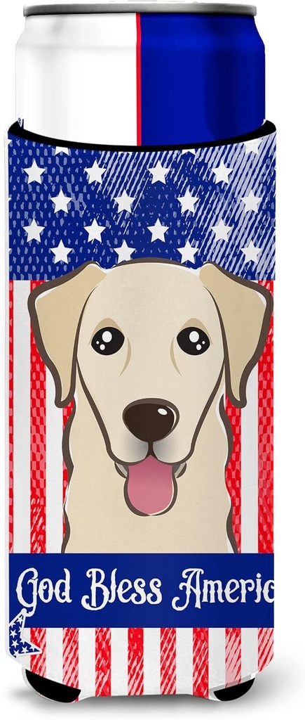 Caroline's Treasures "God Bless American Flag with Golden Retriever Michelob Ultra Koozies for Slim Cans, Multicolor
