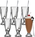 Chris.W 6 Pack Fountain Shoppe Milkshake Glass with 6 Long Stainless Steel Spoons, Classic Old Fashioned Ice Cream Soda Dessert Glasses(Clear, 12oz)