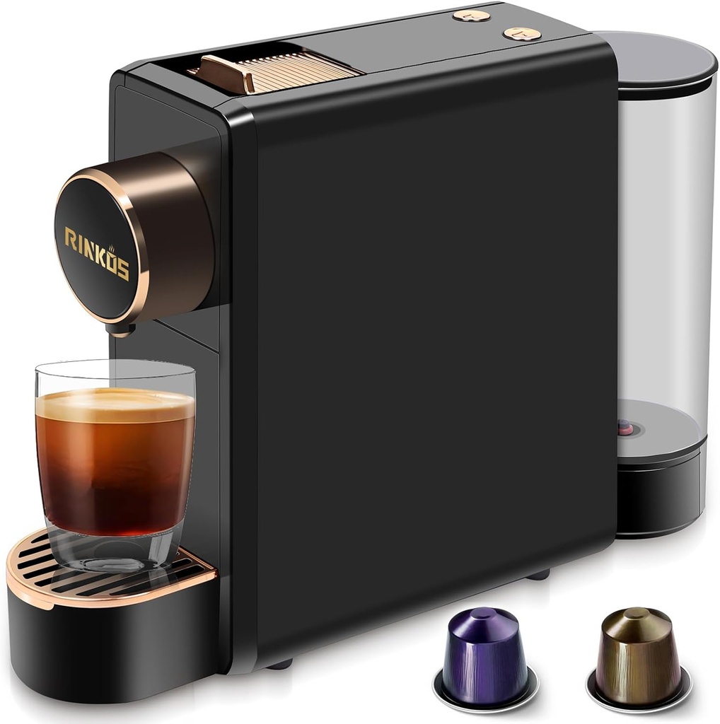 Black Espresso Machine for Nespresso Compatible Capsule, Single Serve Coffee Maker Programmable for Espresso Pods, Premium Italian 20 Bar High Pressure Pump ，Mini Coffee and Espresso Machine