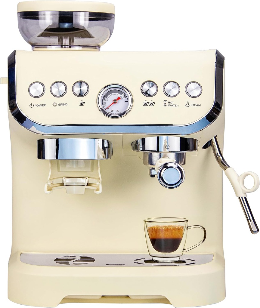 MIROX Espresso Machine 15 Bar, Coffee Maker With Milk Frother Steam Wand, Built-In Bean Grinder, Combo Cappuccino Machine with 70oz Removable Water Tank (ABS high-strength plastic shell)