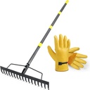 Heavy-Duty 17” Metal Bow Rake w/ XL Cowhide Gloves – Adjustable 65” Steel Handle for Yard, Garden, Landscaping, Gravel, Mulch & Leaf Cleanup