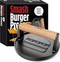 Pisol Smash Burger Press, Pre-Seasoned Cast Iron Hamburger Smasher, 2 lb Heavy-Duty Grill Bacon Meat Press Tool with Wood Handle, 6.6”