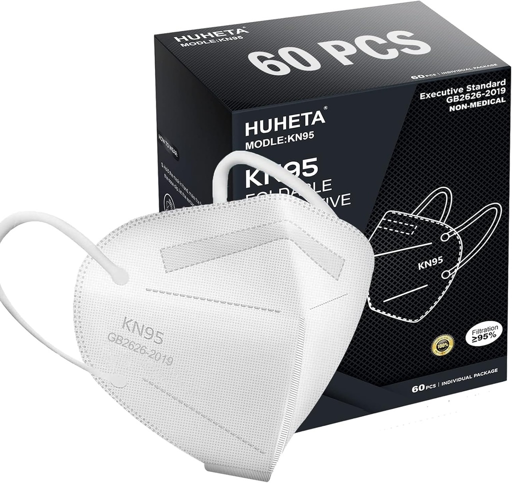 HUHETA KN95 Mask, 5 Ply Protective Dispoasable Masks Filter Efficiency≥95%