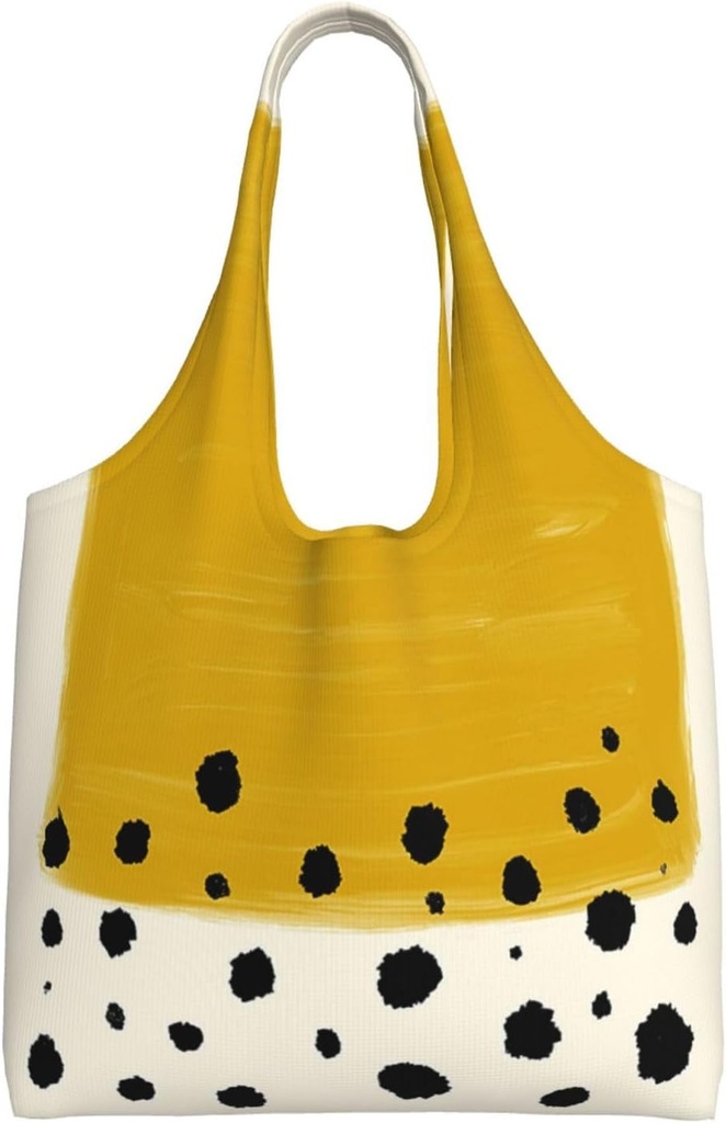 Tote Bag Kitchen Reusable Grocery Bags Mustard Yellow And Black Canvas Tote Bag Aesthetic Reusable Shoulder Bag For Gym, Travel, Work
