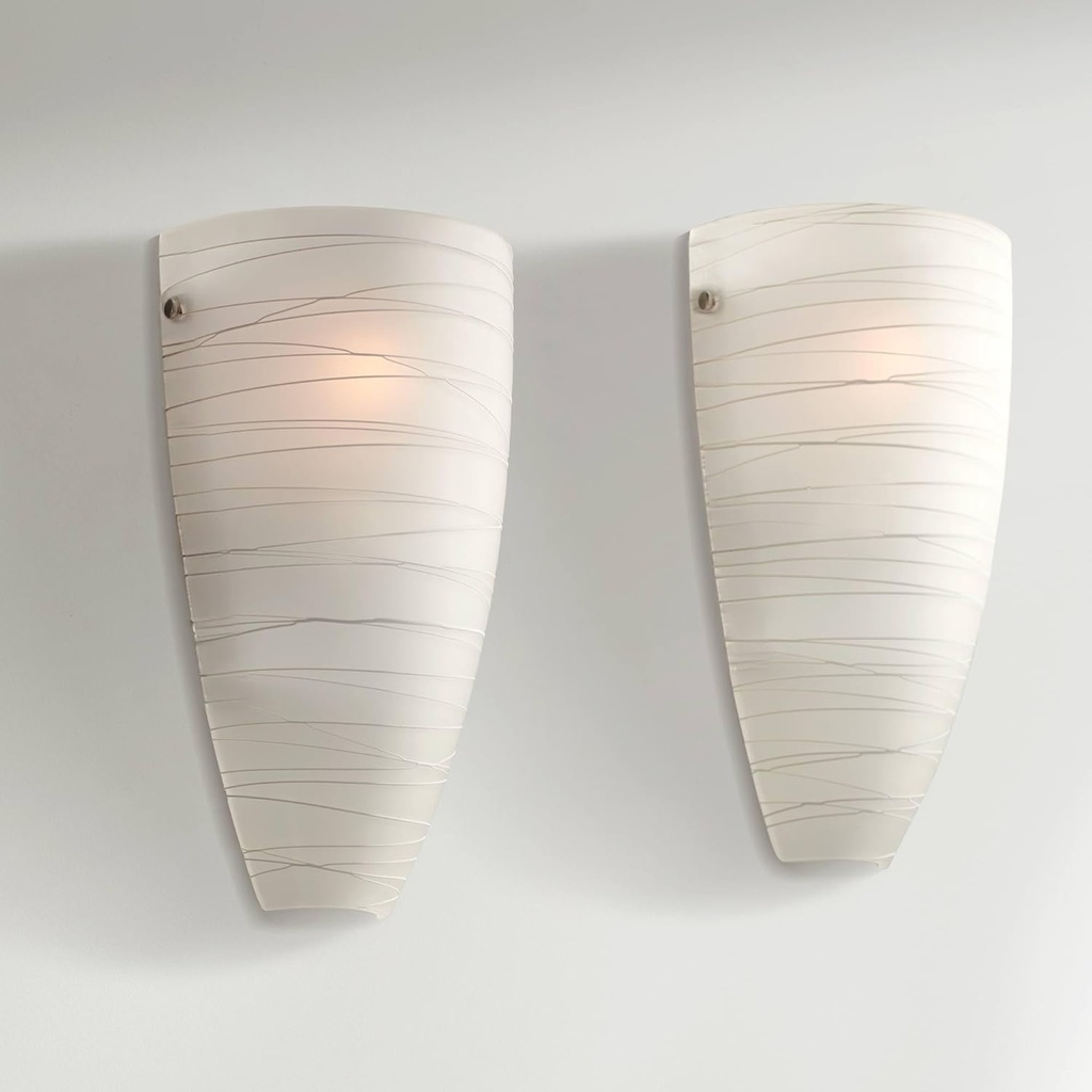 Possini Euro Design Isola Modern Wall Sconces Set of 2 White Striped Glass Pocket Hardwired 13 1/4" High Light Fixtures for Bedroom Bathroom Bedside Living Room Home Hallway Dining Kitchen Decor