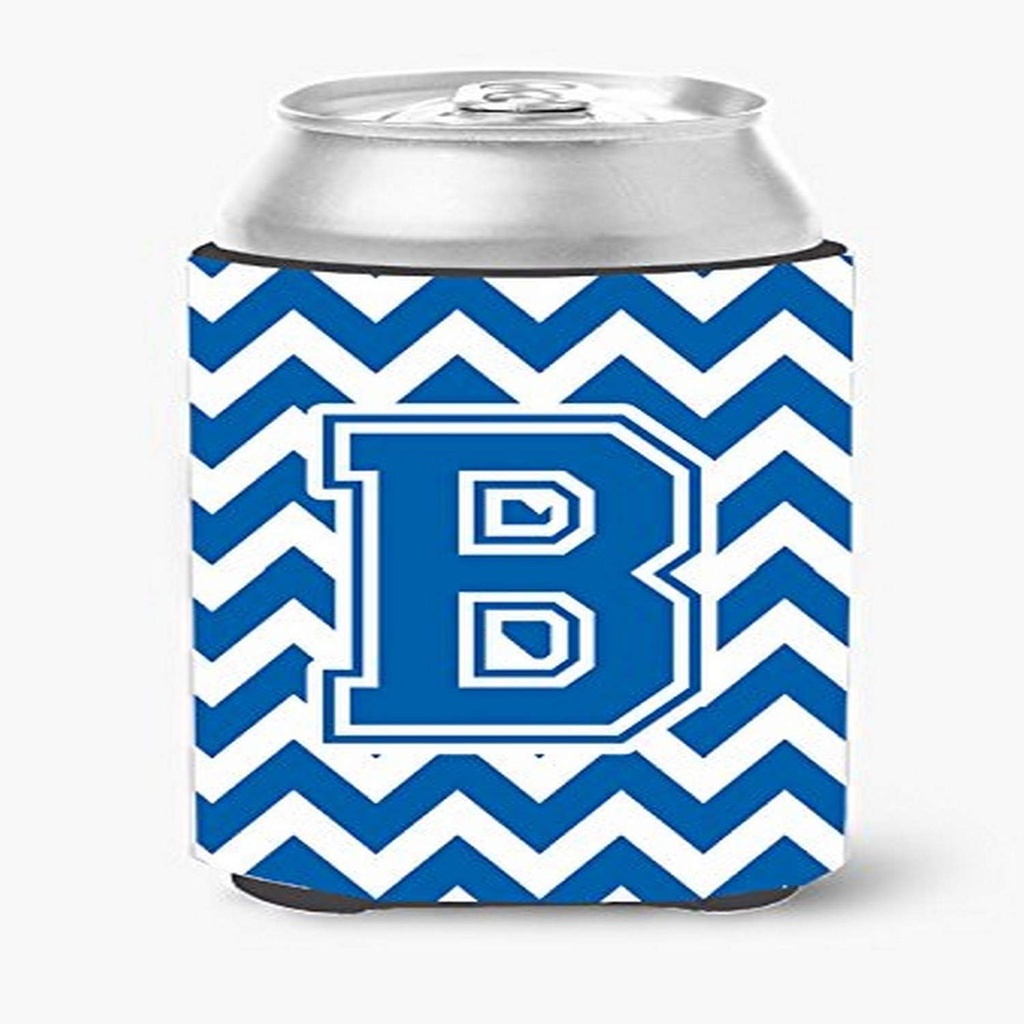 Caroline's Treasures CJ1056-BCC Letter B Chevron Blue and White Can or Bottle Hugger Cooler Washable Drink Sleeve Collapsible Beverage Insulated Holder, Can Hugger, Multicolor