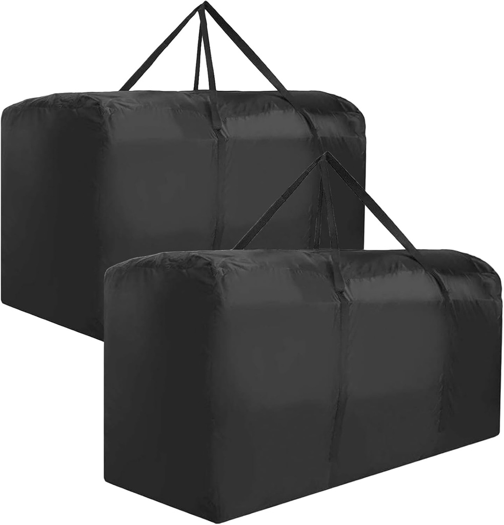 Outdoor Cushion Storage Bag, Waterproof Extra-Large Black Outdoor Patio Cushion Storage Bag with Zipper & Padded Handle for Patio Furniture Christmas Tree, 68in L x 30in W x 20in H (2 Pack)