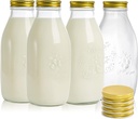 ZOOFOX 4 Pack 32 oz Glass Milk Bottle with Lids, Vintage Milk Container for Refrigerator, Glass Juice Bottles, Reusable Dairy Drinking Containers for Almond Milk, Yogurt, Smoothies, Maple Syrup, Jam