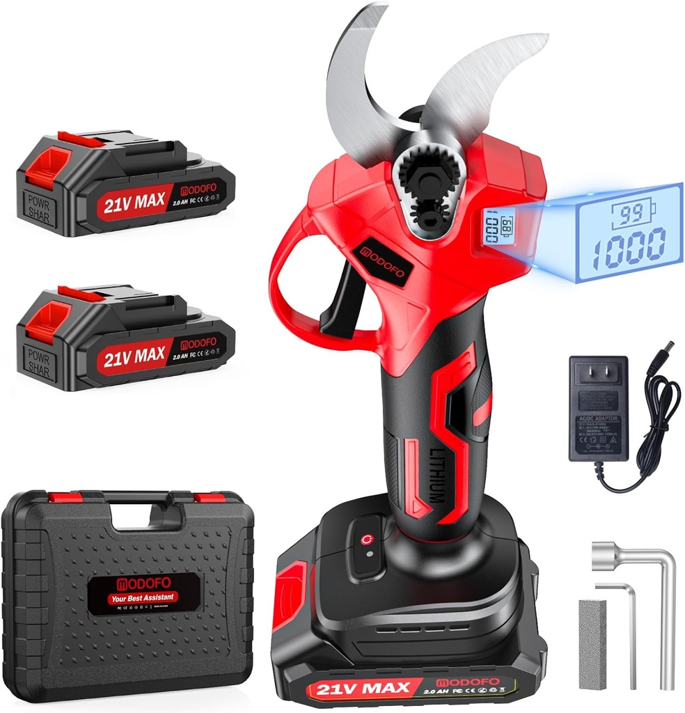 Upgraded Electric Pruning Shears,1.4" Cutting Diameter Cordless Power Pruner with LCD Display, Brushless Motor Pruning Shears with 2000mAh*2 Rechargeable Batteries for Garden Tree Pruner Branch