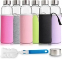 YEBODA Glass Water Bottles 18oz Bottles For Beverage and Juicer Use Stainless Steel Caps - Including Colorful Nylon Protection Sleeve,Pack Of 6