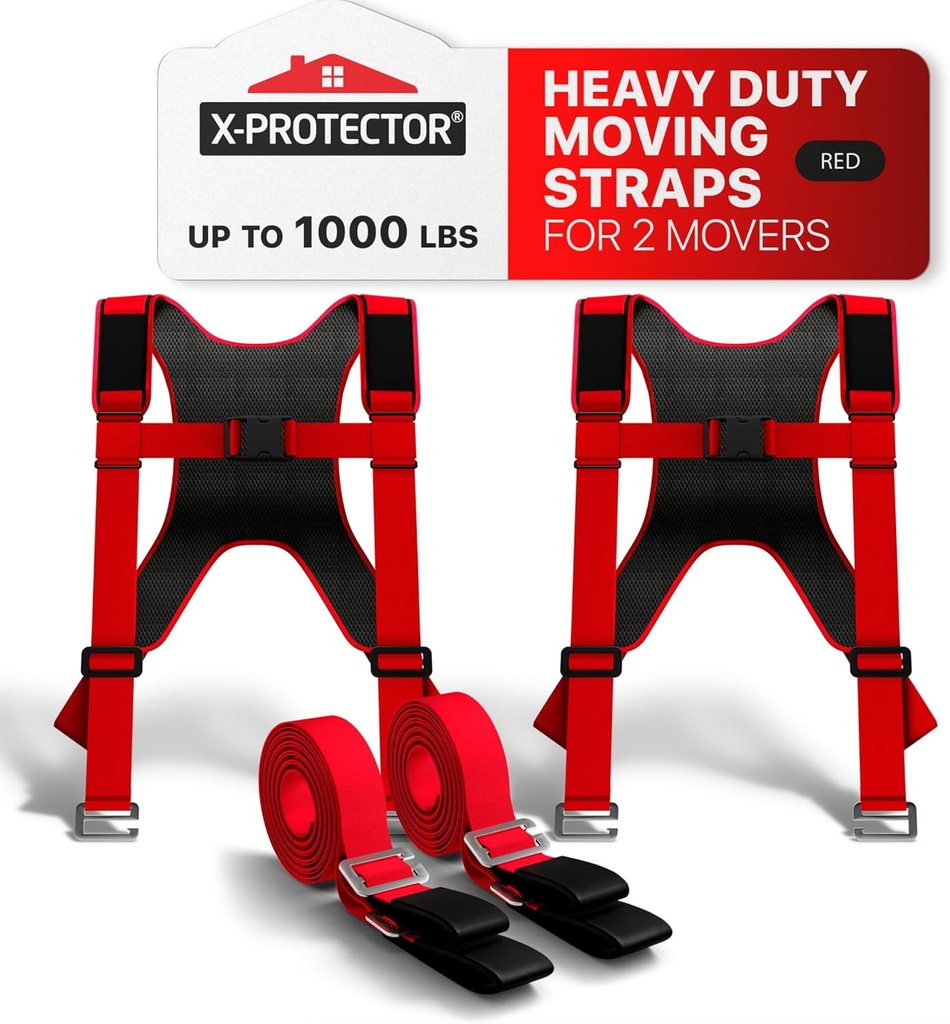 X-Protector Moving Straps - 2 Pairs - Lifting Straps for 2 Movers - Move Furniture Easily and Safely - Perfect for Lifting and Moving Heavy Objects (Adjustable Length 50-118”)