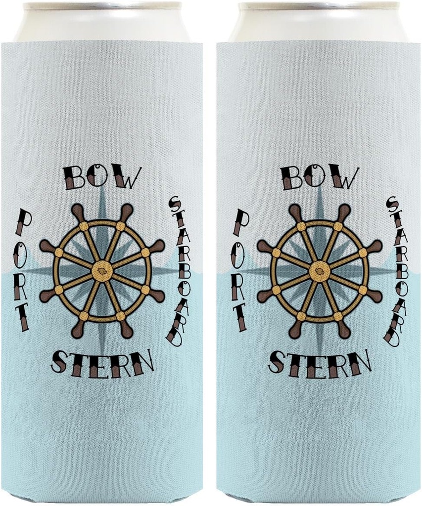 Boat Captain Gifts For Men Captains Cheat Sheet Nautical Directions Bow Starboard Stern Port 2-Pack Ultra Slim Can Thermocoolers