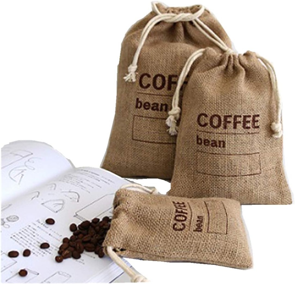 Cereals Jute Woven Bundles Coffee Bean Bags Kitchen Sundries Peas Sacks Date Record Natural Burlap Drawstring Reusable (1, 8.26" X 5.9")