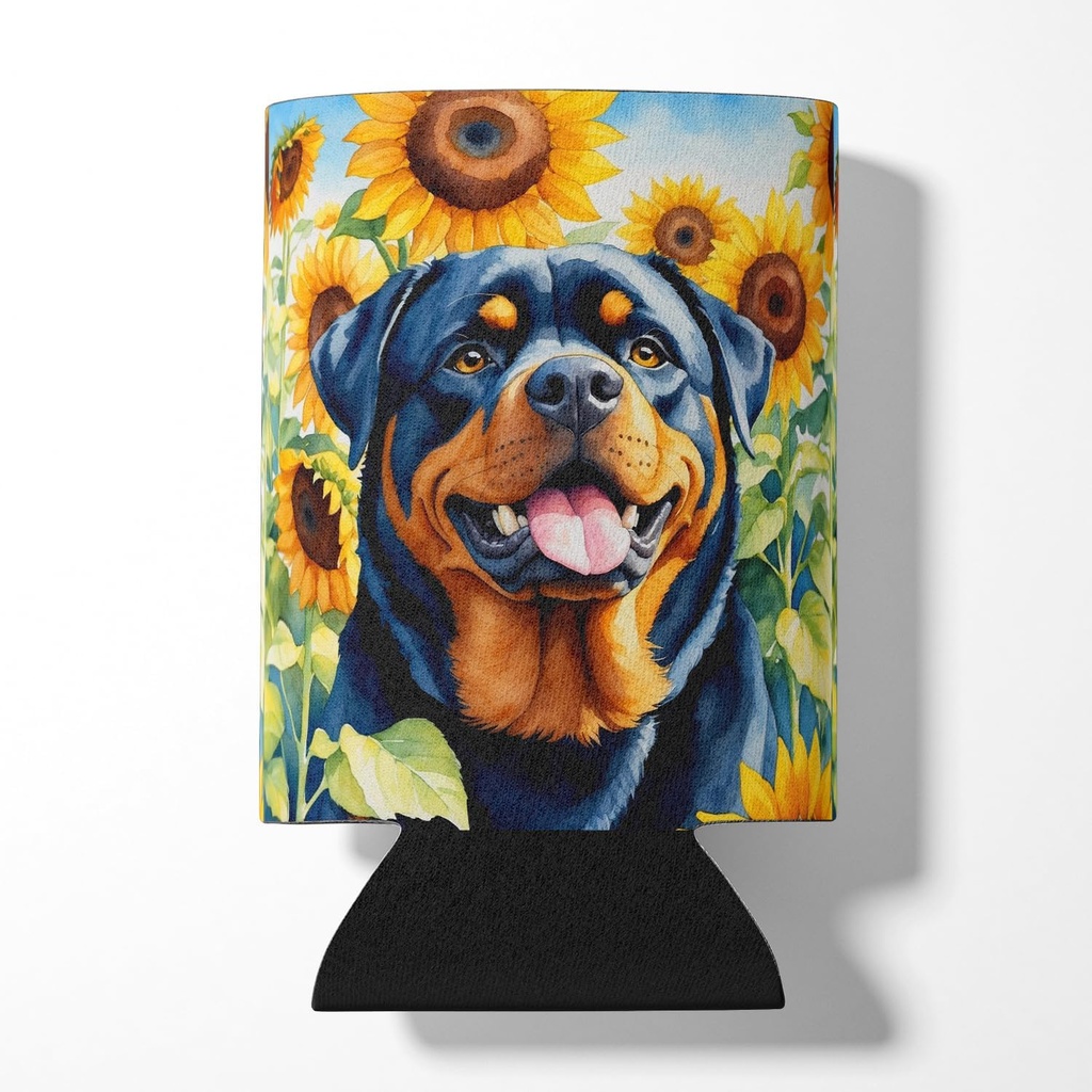 Caroline's Treasures Rottweiler in Sunflowers Can or Bottle Hugger Cooler Washable Drink Sleeve Collapsible Beverage Insulated Holder, Can Hugger, Multicolor