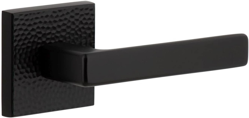 Viaggio QADMHMLUS_PRV_238_RH Quadrato Hammered Right Handed Solid Brass Privacy Door Lever Set with Lusso Lever and Quadrato Hammered Backplate - 2-3/8" Backset - Satin Black
