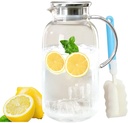 Glass Pitcher with Lid, 2.5 Liter 85Oz Heat Resistant Water Jug for Hot/Cold Water, Ice tea and Juice Beverage Clear, With 1 Long-Handled Brush Included