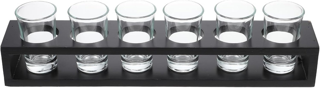 PRETYZOOM 1 Set Liquor Wine Cup with Wood Rack Spirits Glass Holder for Home Bar Restaurant Party and Cocktail Glasses Storage