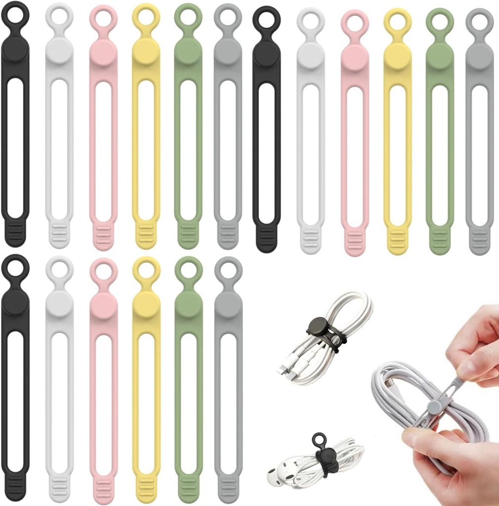 Data Cable Organizer, 2026 NEW Elastic Silicone Cable Ties, Reusable Cable Ties Wire Management Organizer, Multi-Purpose Cord Organizers for Bundling and Fastening Earphone, Phone Charger (12)