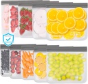 10-Pack Reusable Sandwich Freezer Bags - Dishwasher Safe, BPA-Free, Leakproof for Meat, Cereal, Veggies & Kitchen Storage Organization Grey