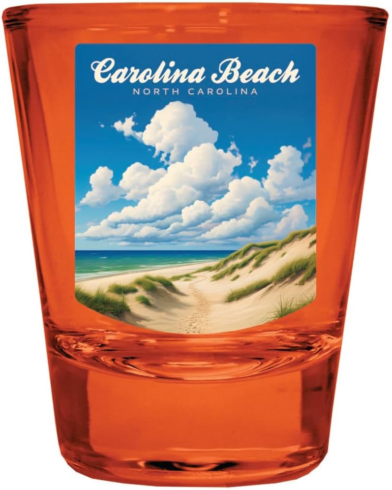 Carolina Beach North Carolina, Beach and Sand Dunes Design Souvenir Full Color 2oz Shot Glass Orange Single