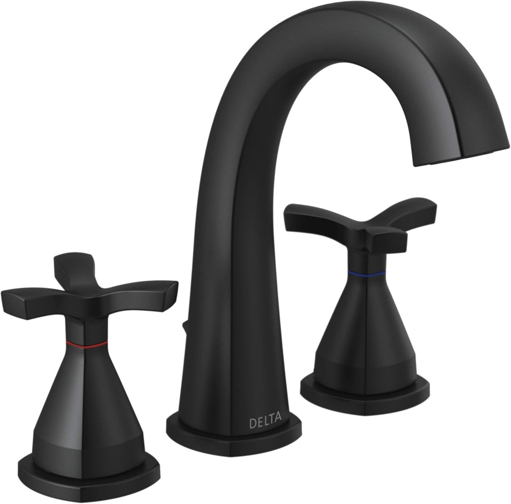 Delta Faucet Stryke Widespread Bathroom Faucet 3 Hole, Matte Black Bathroom Faucet Black, Bathroom Sink Faucet, DIAMOND Seal Technology, Metal Drain Assembly, Matte Black 357756-BLMPU-DST