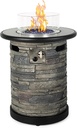 Outdoor Propane Fire Pit Table, Round Porcelain Tile Top 22" Fire Bowl Column W/ 40,000 BTU Firepit Table Auto-Ignition 400D Cover Glass Rocks for Outside Patio