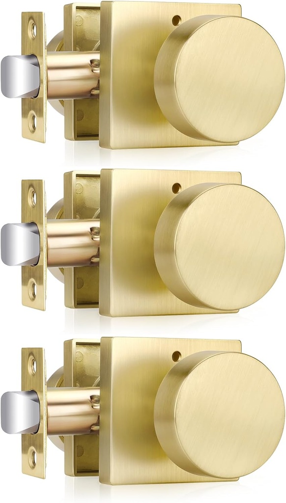 Haidms Gold Door Knobs Interior Privacy, Heavy Duty Square Brushed Gold Interior Door Knobs for Bedroom Bathroom, Brushed Brass Door Knob (3 Pack)