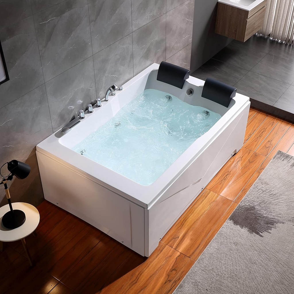 Empava 71" two Person Acrylic Whirlpool Bathtub with 16 Hydro-Massage Jets & Chromotherapy Rectangular Alcove Jetted Soaking Tub, Acrylic SPA Bath Tub, ETL Certified Waterfall Faucet, White