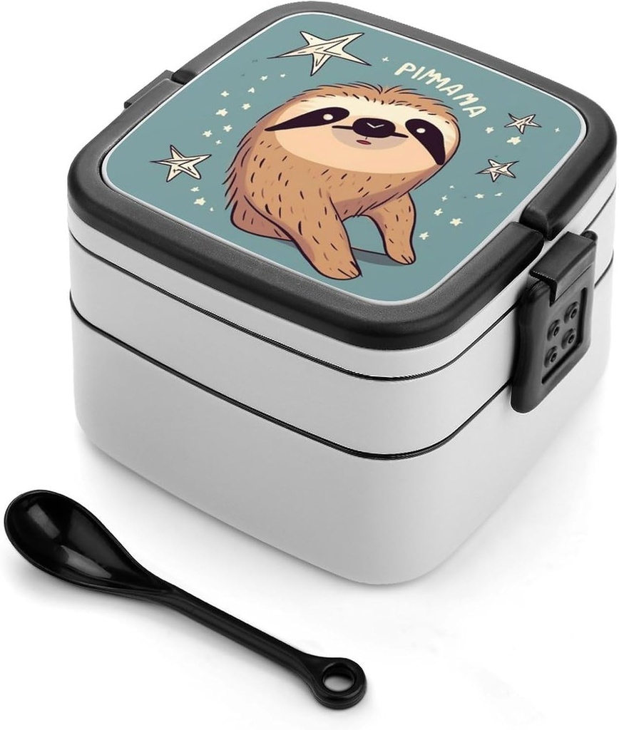 Bento Lunch Box for Women Lunch Containers for Adults Funny Sloth Stars Double Layered Lunchbox Large Capacity Bento Box with Cutlery for Work Picnic Camping Travel