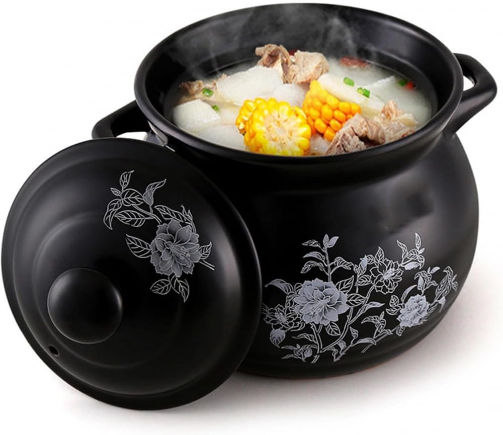 Chinese Casserole,Slow Cooker Ceramic Pot with Lid Hot Pot Clay Pots, Chinese Ceramic Stockpot Stewpot Casserole Cooking Pot Heat Resistant Earthenware Pot for Home Kitchen-2.6l