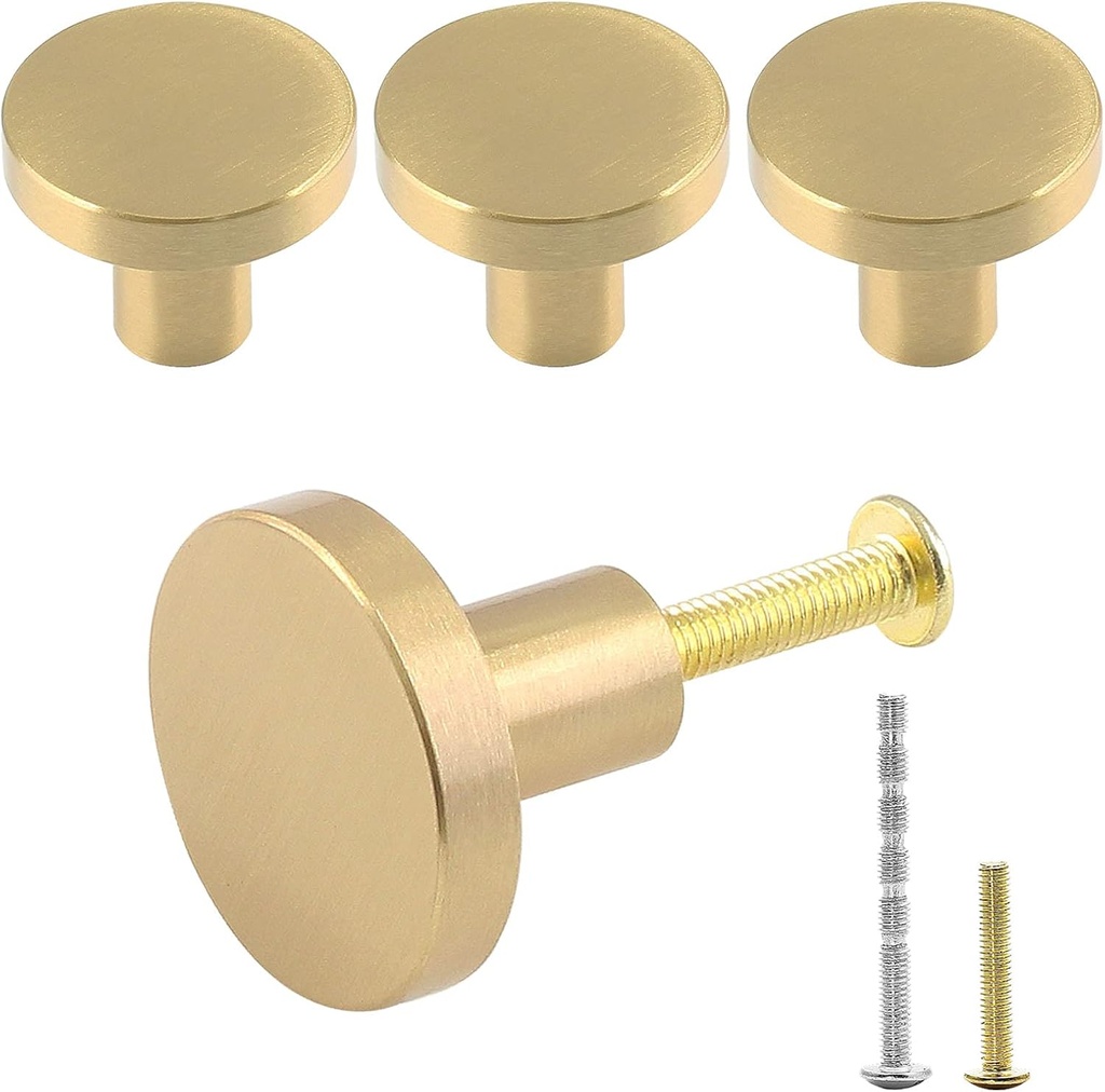 4 Pack 1 inch Cabinet Knobs with Mounting Screws, Solid Brass Drawer Knobs, Round Dresser Knobs, Drawer Pulls, Dresser Drawer Handles