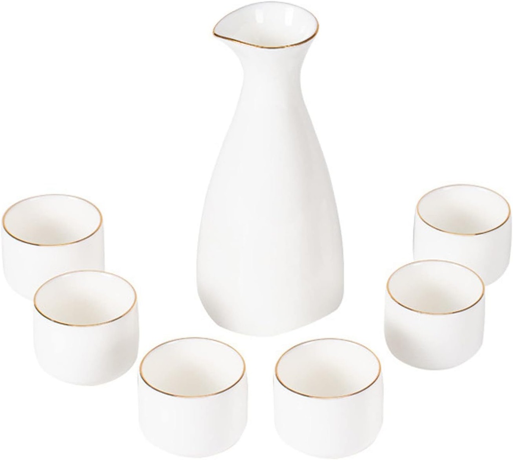 Japanese Sake Set Ceramic Sake Bottle and Sake Cups with Wooden Tray for Home or Restaurant