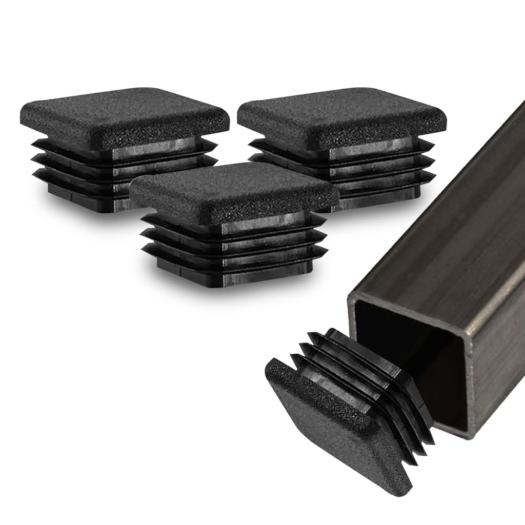 Prescott Plastics 1 1/4” (31.75 mm) Outer Perimeter Ribbed Plastic Hole Plugs, Square Black Metal Tubing End Caps, Strong Furniture Leg Inserts, Impact & Weather Resistant, Made in the USA - 20 Pack