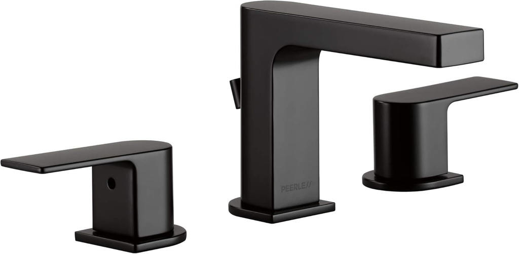 Peerless Xander Widespread Bathroom Faucet Black, Bathroom Faucet 3 Hole, Bathroom Sink Faucet, Drain Assembly, Matte Black P3519LF-BL
