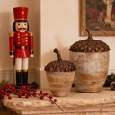 Set of 2 Brown Wooden Acorn Accents - Mango Wood & Aluminum Top, 10"&7.5" Rustic Fall/Christmas Decor, Candy/Cookie Jar with Lid | Eclectic Farmhouse Decor for Kitchen, Living Room, Natural Touch