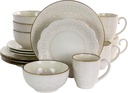 Elama Embossed Scalloped Stoneware Dinnerware Dish Set, 16 Piece, Ivory
