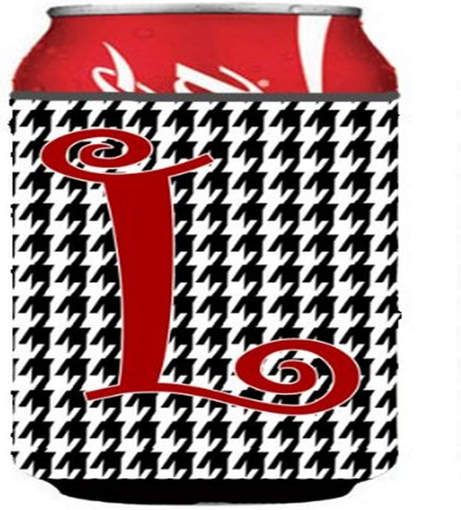 Caroline's Treasures CJ1035-LCC Letter L Initial Monogram - Houndstooth Black Can or Bottle Hugger Cooler Washable Drink Sleeve Collapsible Beverage Insulated Holder, Can Hugger, Multicolor