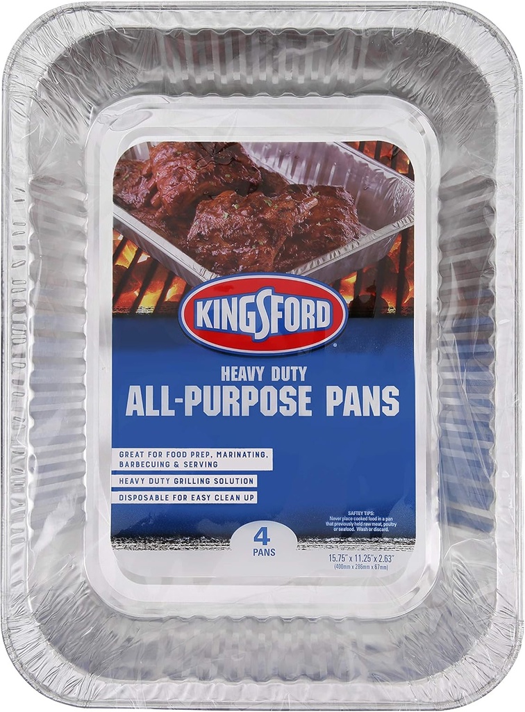 Kingsford Heavy Duty Large Aluminum Pans - Disposable Aluminum Pans for Cooking, Baking, Grilling, Frying & Roasting - Ideal Disposable Chafing Dish, Broiler, & Outdoor Tray 4 Count, (Pack of 1)
