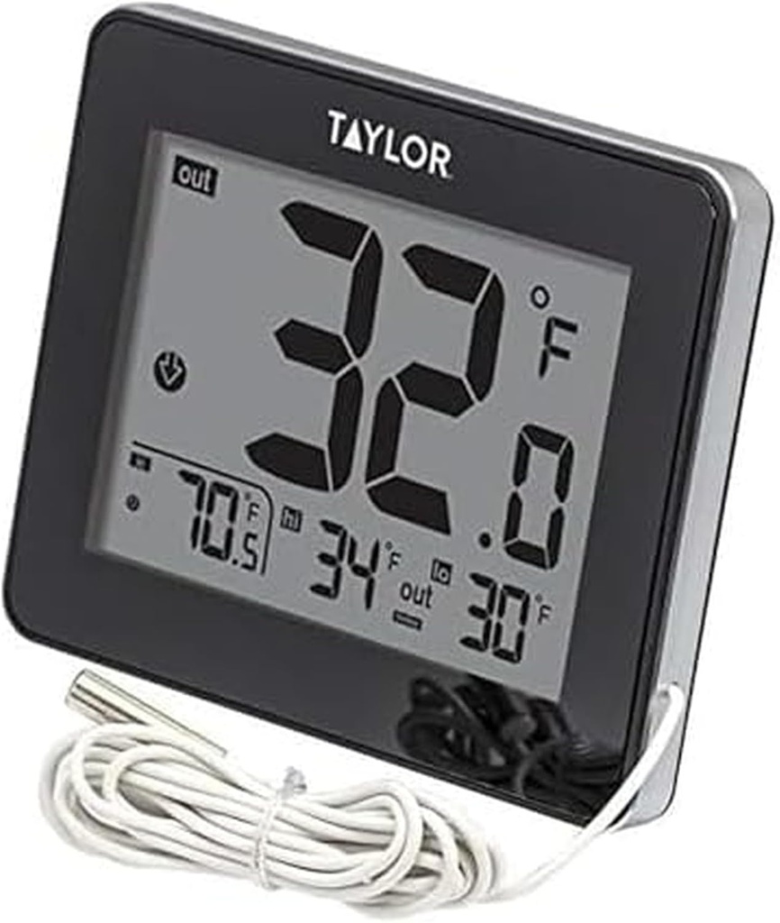 Taylor Wired Digital Indoor Outdoor Thermometer with LED Display, Wired Probe Sensor for Home, Greenhouse, Nursery, and Indoor Use, White Housing