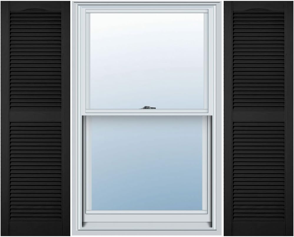 Mid America 00011448002 Standard Size Cathedral Top Center Mullion, Open Louver Vinyl Shutter, w/Installation Shutter-Lok's & Matching Screws (Per Pair), 002, 14 1/2"W x 48"H, Black