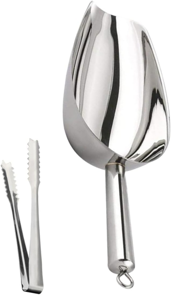 OUNONA Ice Scoops and Tongs Food Grade Stainless Steel Shovel Tong for Tea Coffee Flour Soybeans Scoop
