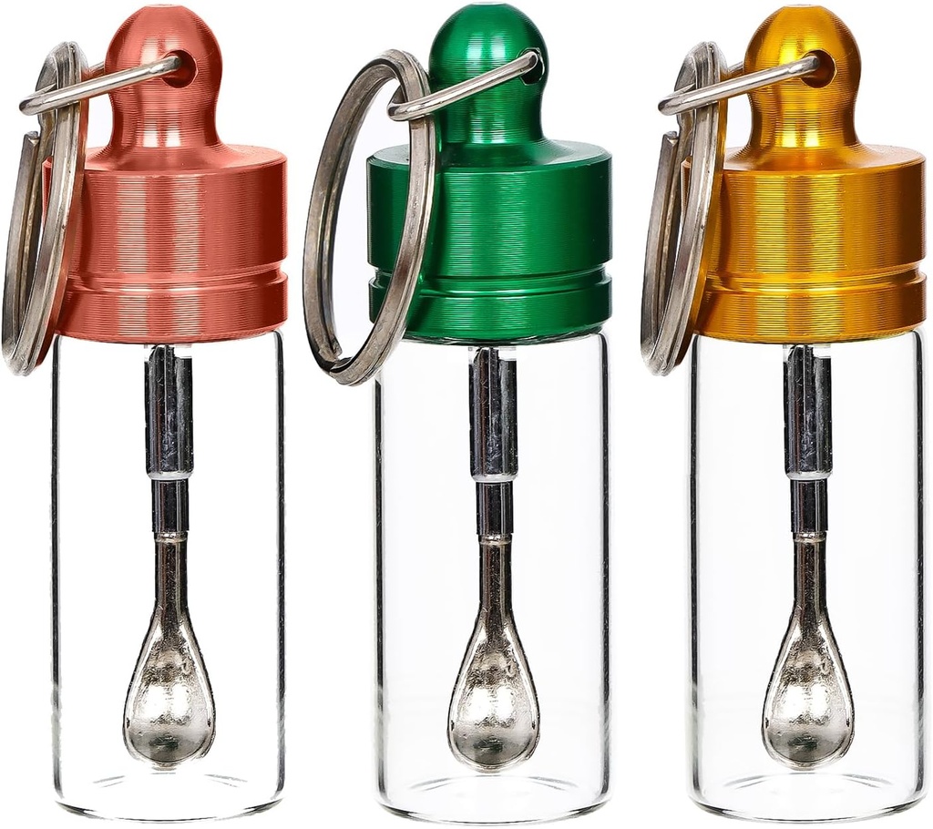 3 pcs Portable Cases Mini Glass Container Case with Spoons Waterproof Pocket Pocket Boxes Keychain Box Container Case Leak-proof Portable Storage for Kitchen, Travel, Office