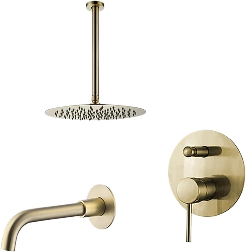 Rose Gold Shower Faucet Ceiling Arm Pop Up Diverter Hot And Cold Wall Mounted Valve 2 Function Push Knob Bathroom Tap(26cm,BRUSHED GOLD_8 INCH)