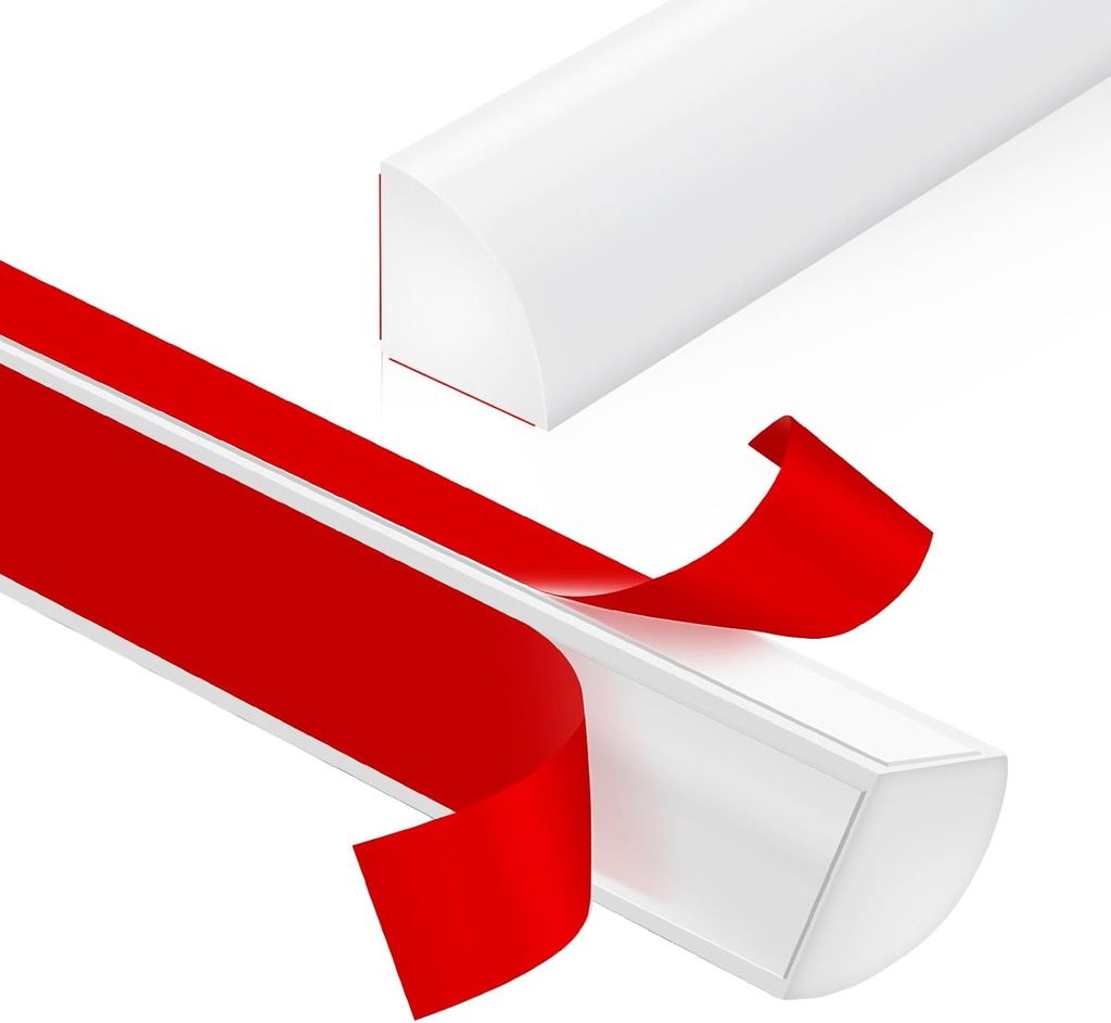 Flexible Quarter Round Molding Peel and Stick Rubber Trim Molding Double-Sided Self Adhesive Wall Corner Trim for Floor, Bathrooms, Countertops (1/2” W x 1/2” H x 3.3 Ft, White)