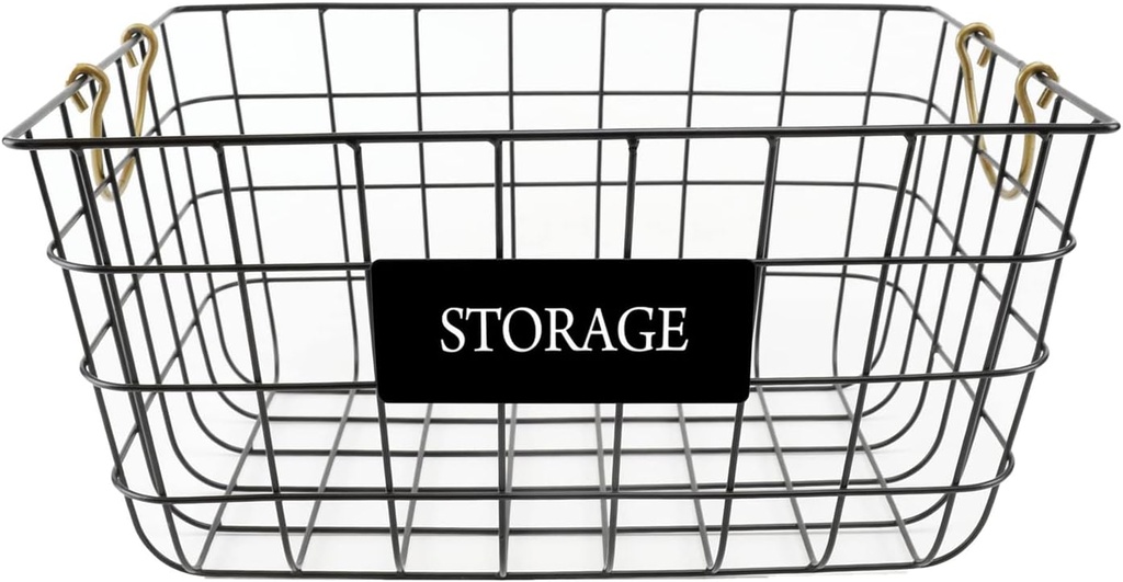 Becki Owens Wire Storage Basket,Metal Basket 16"x12"x7.85",Easy Grab Handles,Farmhouse Organization Decor,Decorative Organizing Bin for Kitchen, Pantry, Bathroom, Laundry Room,Fits on Deep Shelves