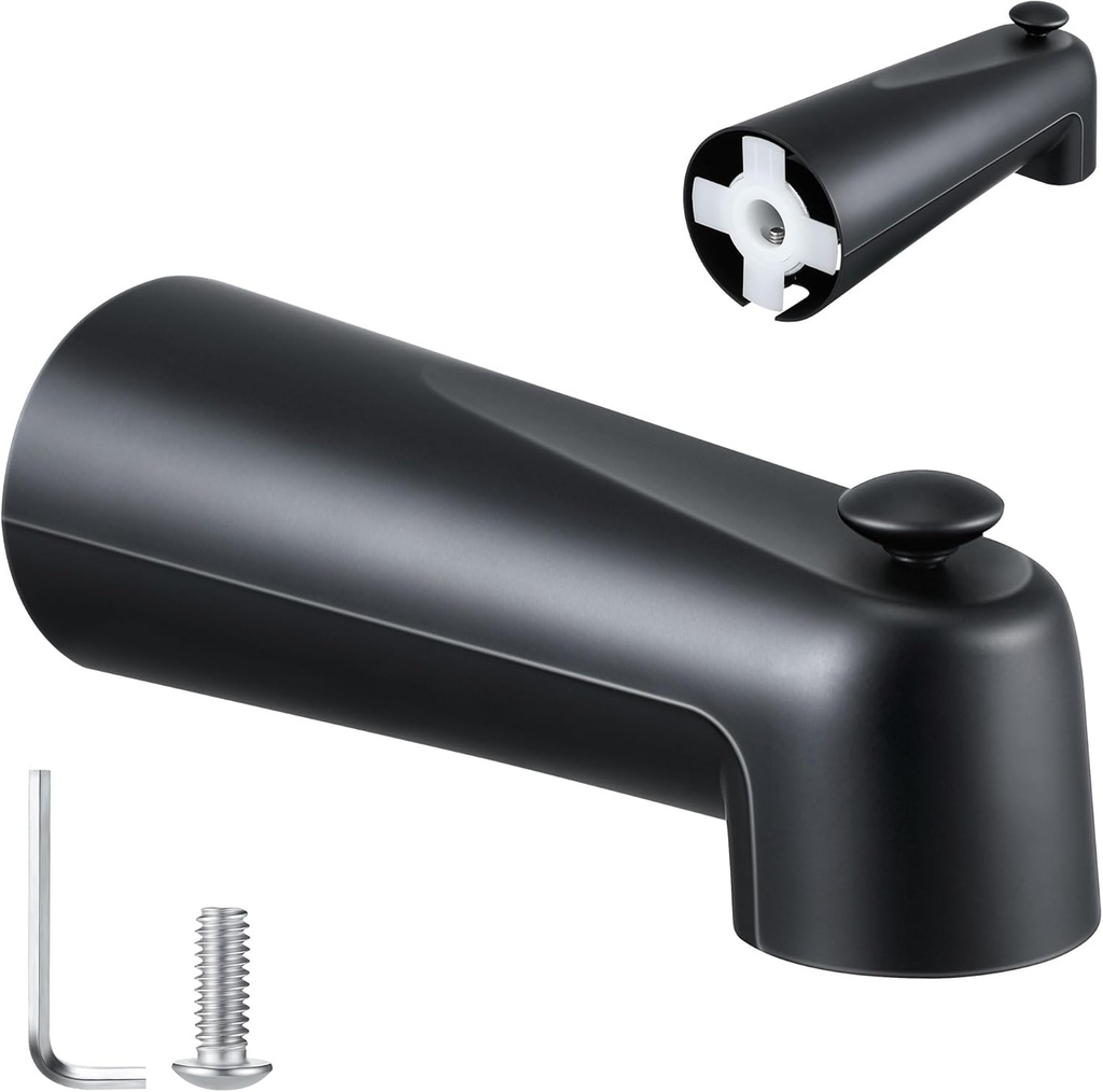 Enhon 7 Inch Slip on Tub Spout with Diverter, Compatible with Moen 3839/Moen 3853, Bathtub Diverter Spout Fits 1/2" Copper Water Tube(5/8" Diameter), 5/32" Hex Wrench(Matte Black,Classic)