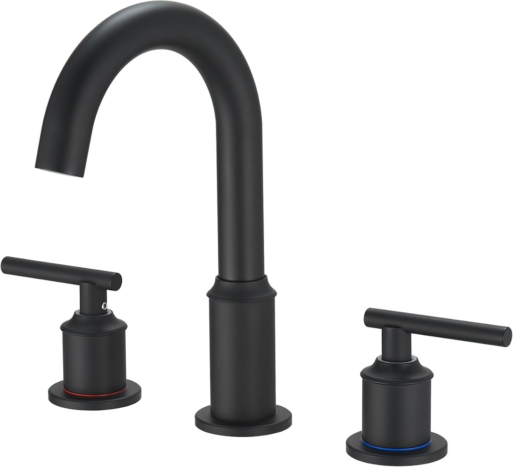 Bathroom Faucet for Sink 3 Hole，Matte Black Bathroom Faucet Suitable for 4-8 Inch Hole,Bathroom Faucet with 360° Swivel Spoutn,Pop-up Drain and Supply Lines (Black)